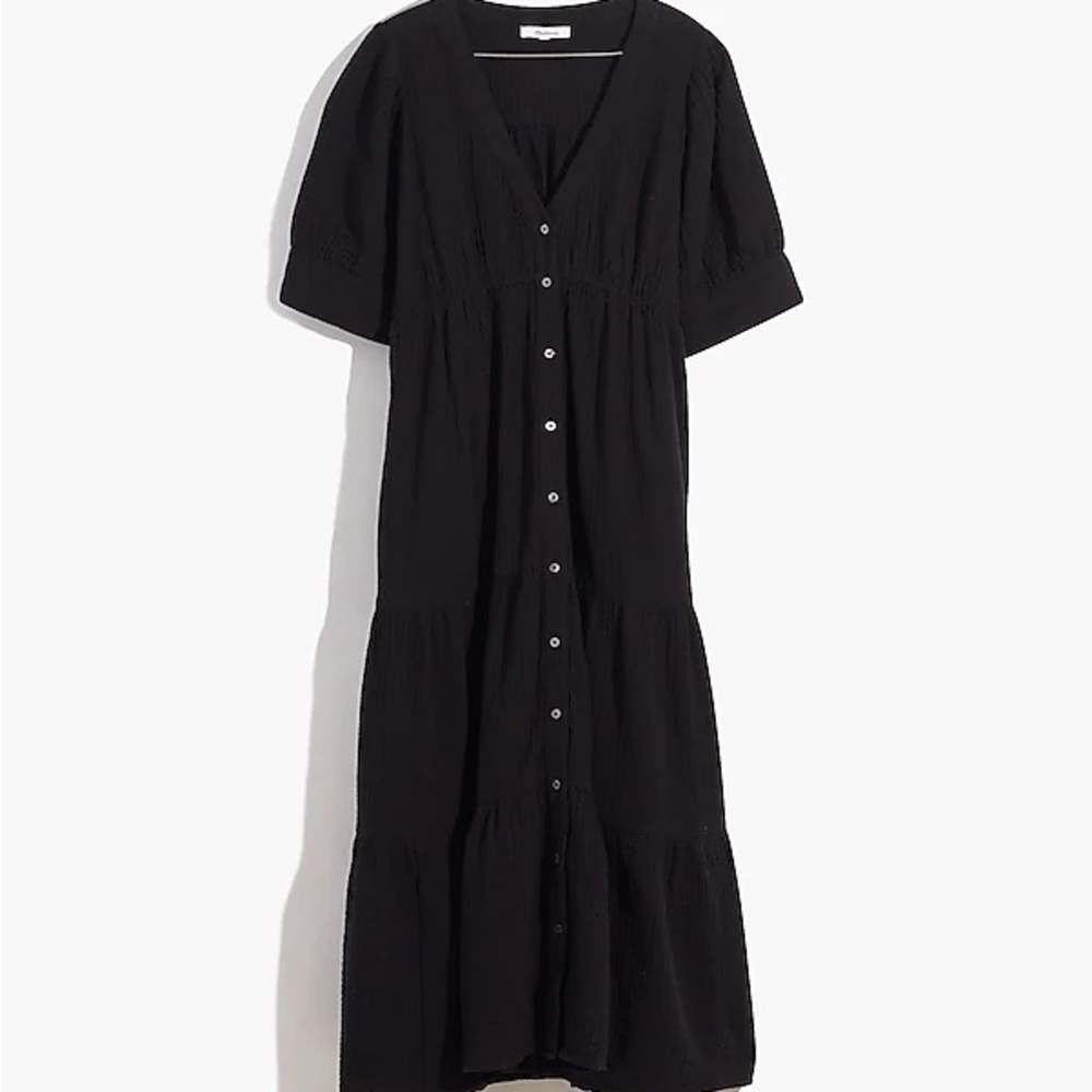 lightspun button-front midi dress - Madewell - black, medium